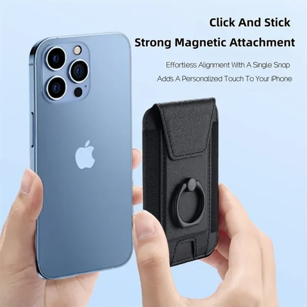 Magnetic Leather Phone Wallet With Ring Grip Stand