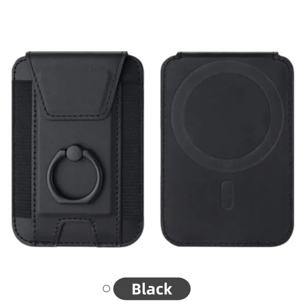 Magnetic Leather Phone Wallet With Ring Grip Stand
