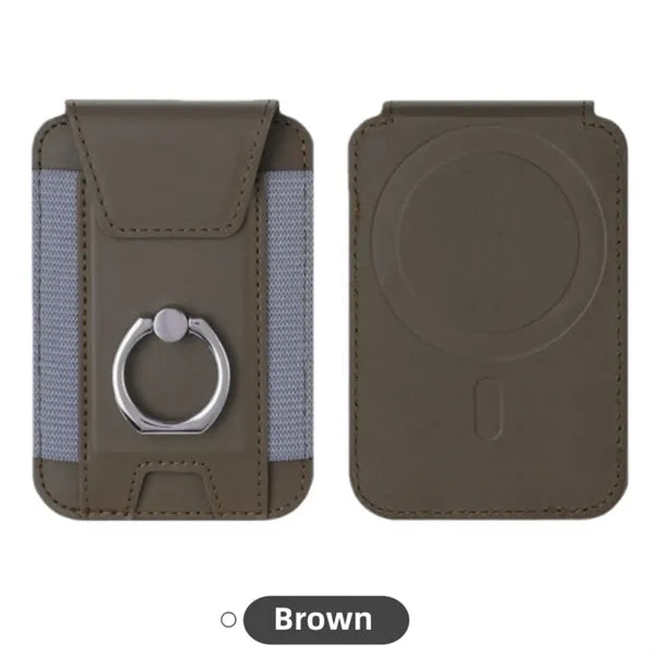 Magnetic Leather Phone Wallet With Ring Grip Stand