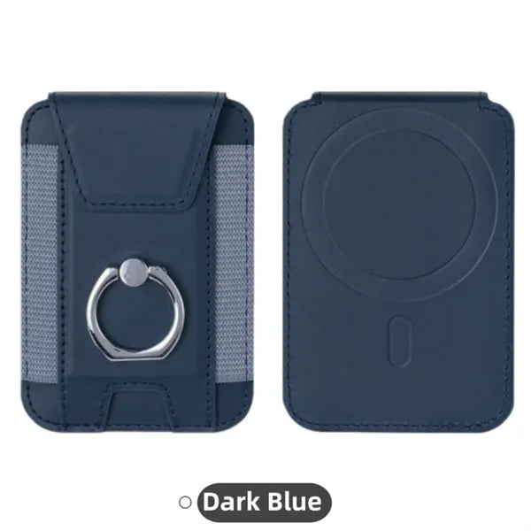 Magnetic Leather Phone Wallet With Ring Grip Stand