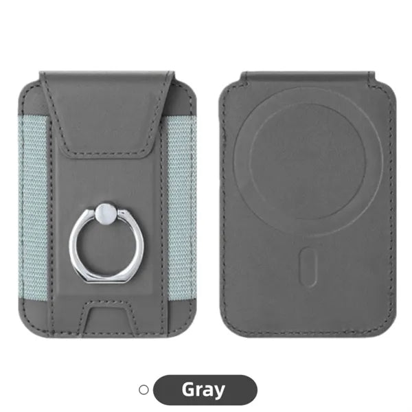 Magnetic Leather Phone Wallet With Ring Grip Stand