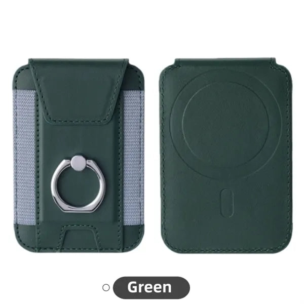 Magnetic Leather Phone Wallet With Ring Grip Stand