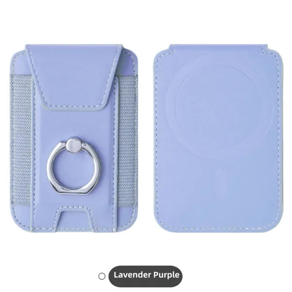 Magnetic Leather Phone Wallet With Ring Grip Stand