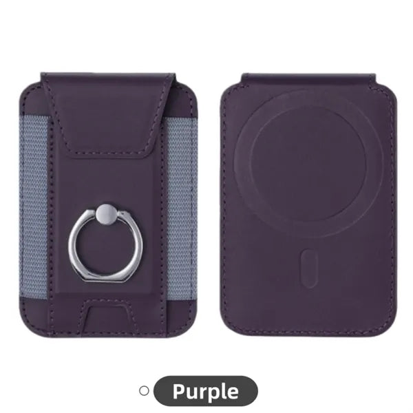 Magnetic Leather Phone Wallet With Ring Grip Stand