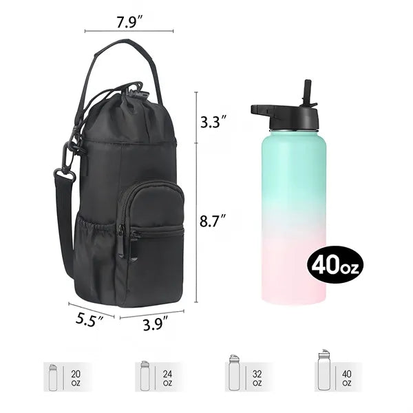 Water Bottle Drawstring Carrier Bag with Phone Pocket