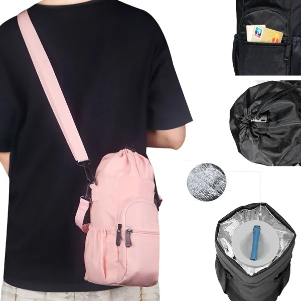 Water Bottle Drawstring Carrier Bag with Phone Pocket