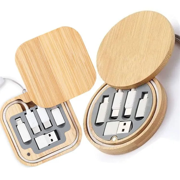 Eco Bamboo 6 In 1 Fast Charging Cable Case