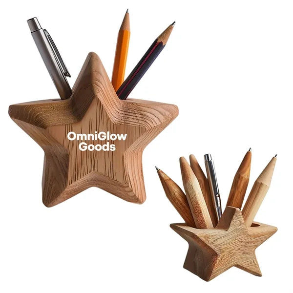 Wood Pen Holder Star Shape Desk Organizer Gift