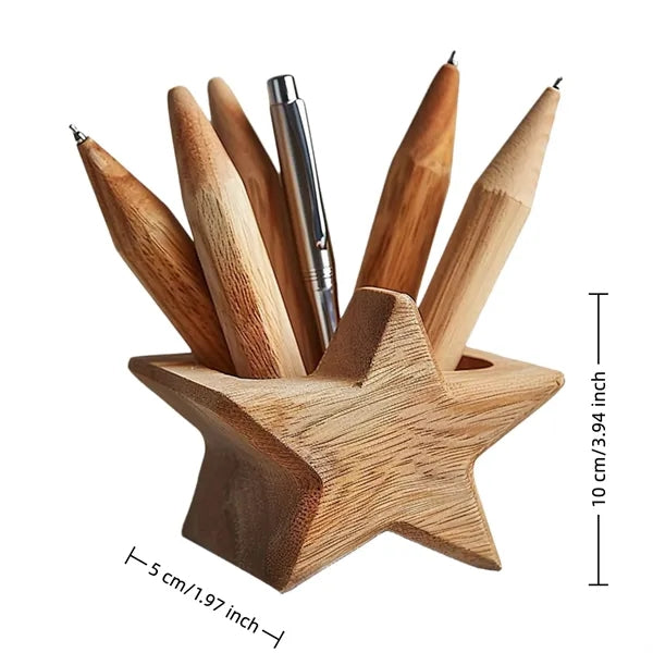 Wood Pen Holder Star Shape Desk Organizer Gift