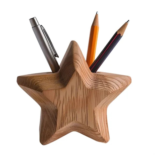 Wood Pen Holder Star Shape Desk Organizer Gift