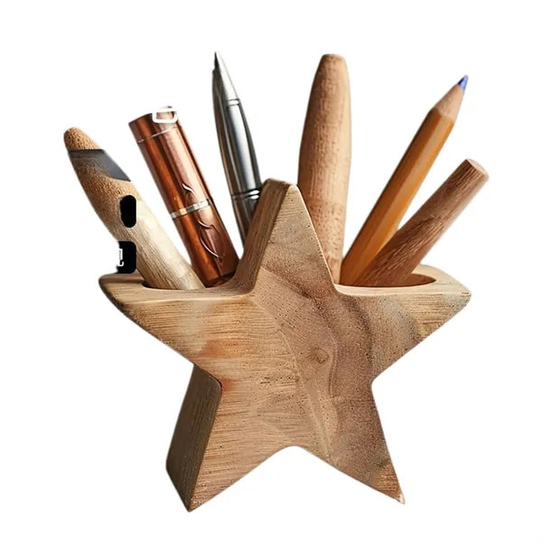 Wood Pen Holder Star Shape Desk Organizer Gift
