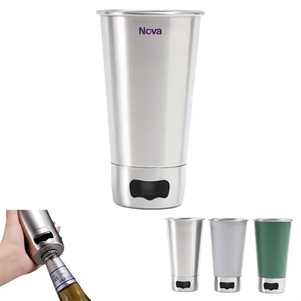 Metal Beer Tumbler Mug with Bottle Opener