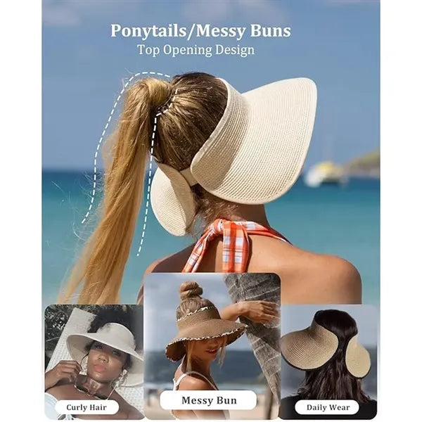Sun Hats for Women Wide Brim Beach Straw Visor