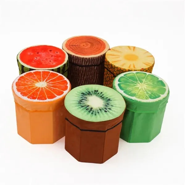 Round Fruit Design Storage Stool - Orange