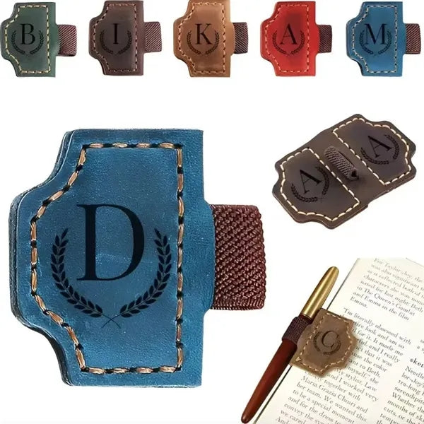 Magnetic Leather Bookmark with Pen Holder