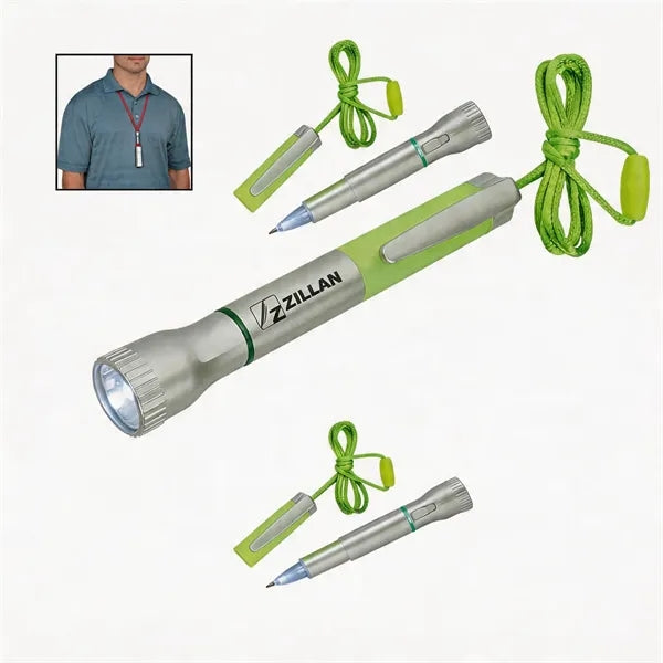 LED Pen Flashlight W/Ballpoint Lanyard