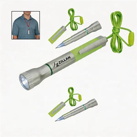 LED Pen Flashlight W/Ballpoint Lanyard