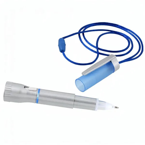 LED Pen Flashlight W/Ballpoint Lanyard