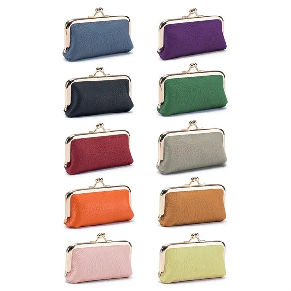 Vintage Clasp Leather Cosmetic Pouch with Metal Frame