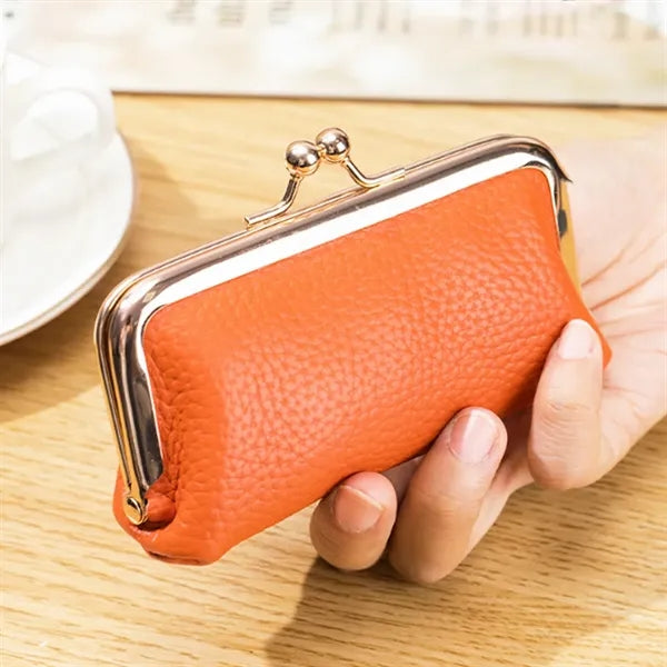 Vintage Clasp Leather Cosmetic Pouch with Metal Frame
