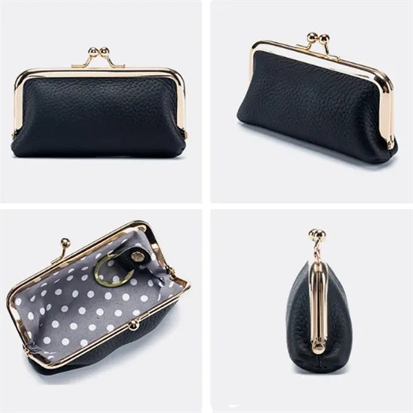Vintage Clasp Leather Cosmetic Pouch with Metal Frame