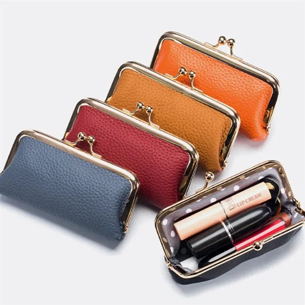 Vintage Clasp Leather Cosmetic Pouch with Metal Frame