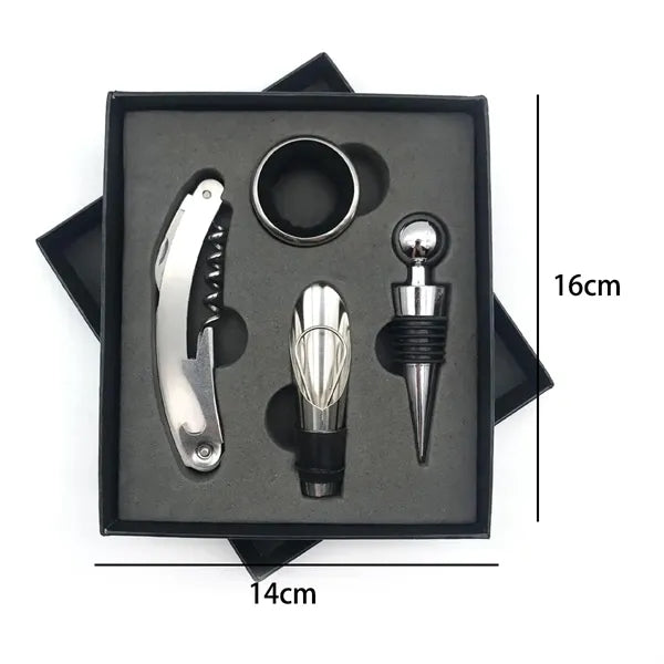 4Piece Wine Accessory Gift Set W/ Corkscrew & Vacuum Stopper