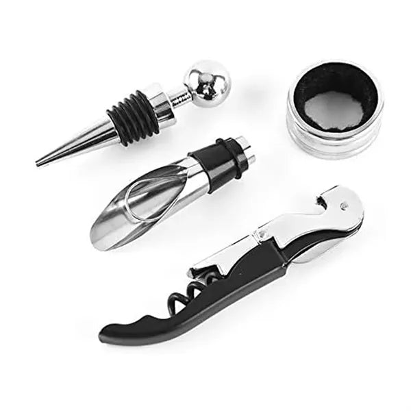 4Piece Wine Accessory Gift Set W/ Corkscrew & Vacuum Stopper