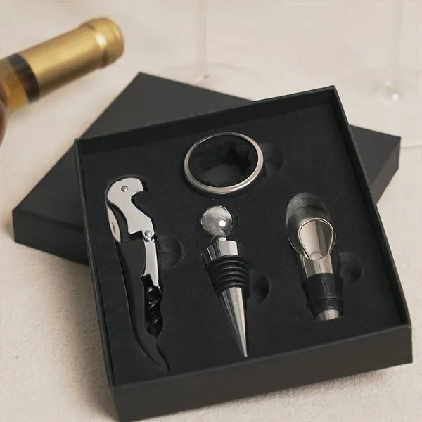 4Piece Wine Accessory Gift Set W/ Corkscrew & Vacuum Stopper