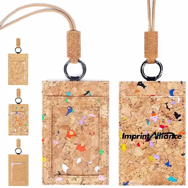 Cork ID Badge Holder with Lanyard and Transparent Window