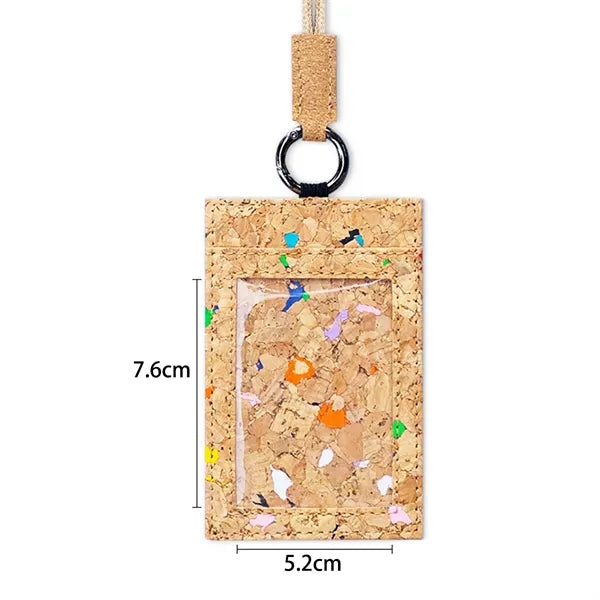 Cork ID Badge Holder with Lanyard and Transparent Window
