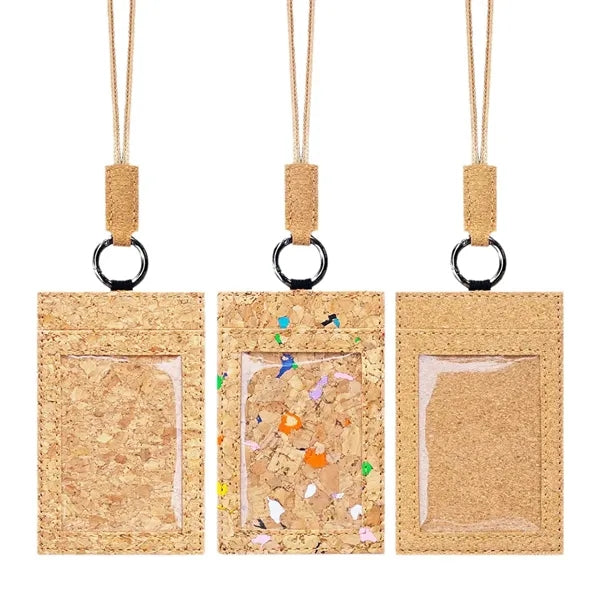 Cork ID Badge Holder with Lanyard and Transparent Window