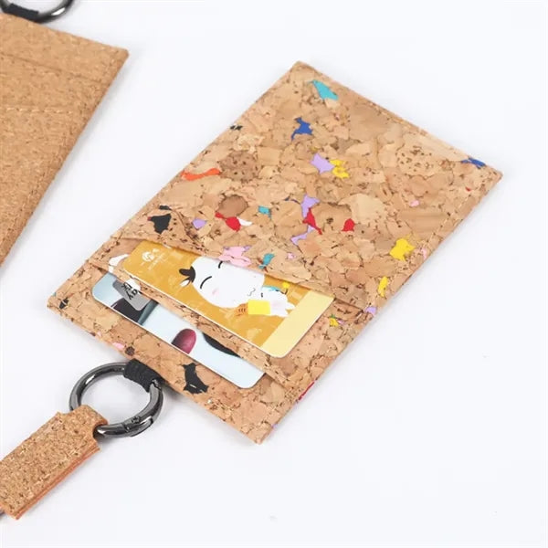 Cork ID Badge Holder with Lanyard and Transparent Window