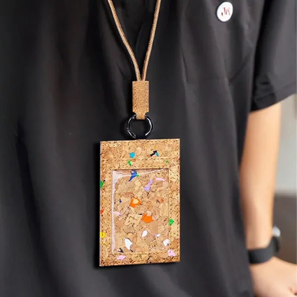 Cork ID Badge Holder with Lanyard and Transparent Window
