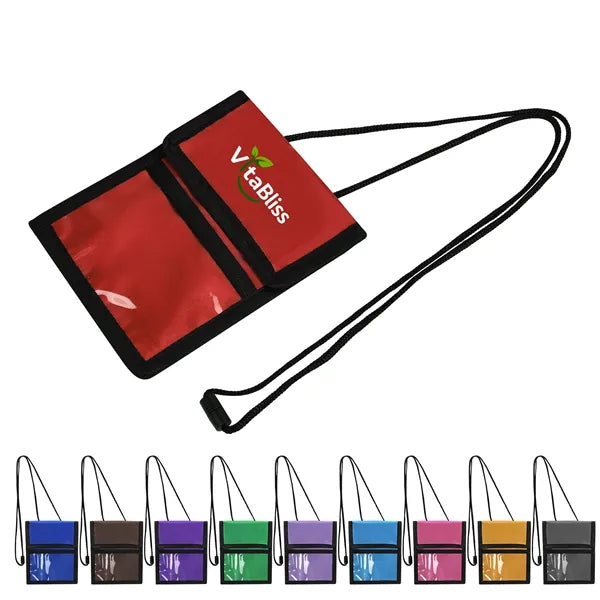 Clear Window Neck Wallet Pouch W/ Pen Holder