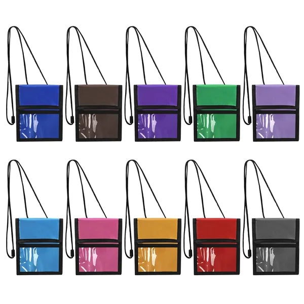 Clear Window Neck Wallet Pouch W/ Pen Holder