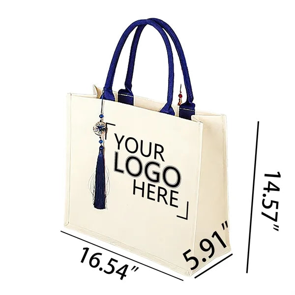 Canvas Shoulder Tote Bag With Color Handles
