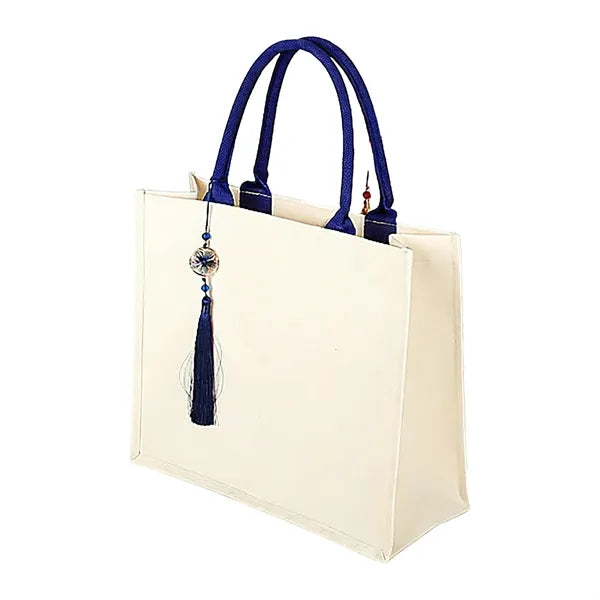 Canvas Shoulder Tote Bag With Color Handles