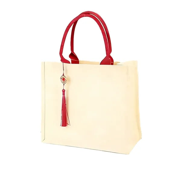 Canvas Shoulder Tote Bag With Color Handles
