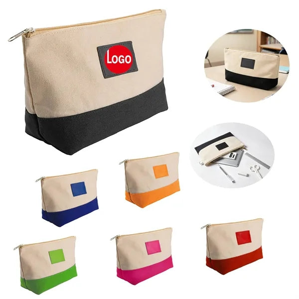 Large Capacity Colorblocking Canvas Cosmetic Bag