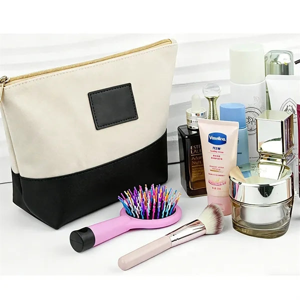 Large Capacity Colorblocking Canvas Cosmetic Bag