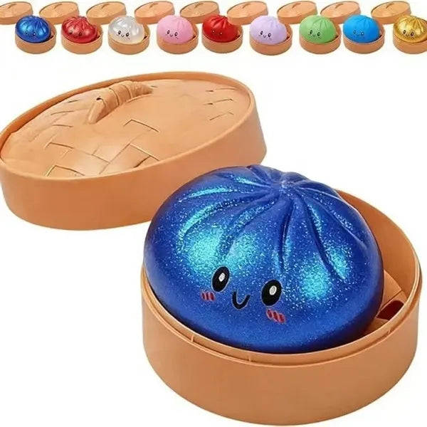 Large Dumpling Squishy Toy with Bamboo Steamer Box