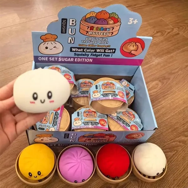 Large Dumpling Squishy Toy with Bamboo Steamer Box