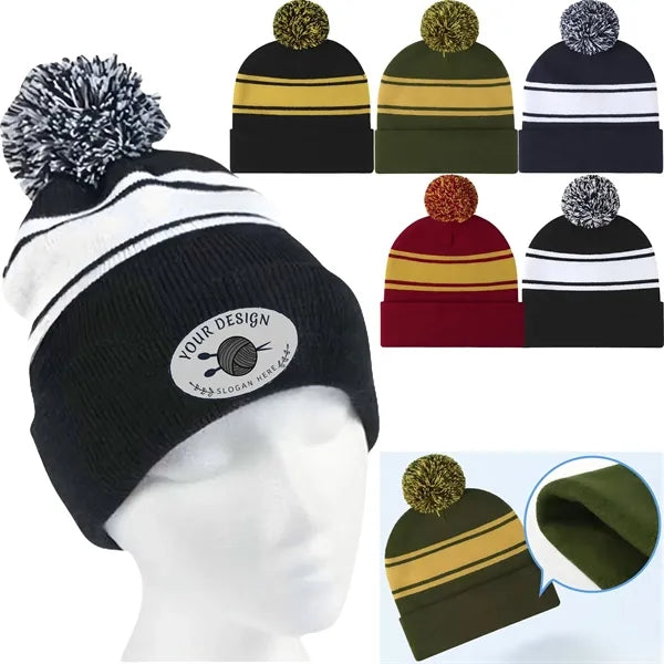Pom Knit Beanie with Cuff