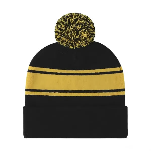 Pom Knit Beanie with Cuff