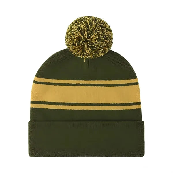 Pom Knit Beanie with Cuff