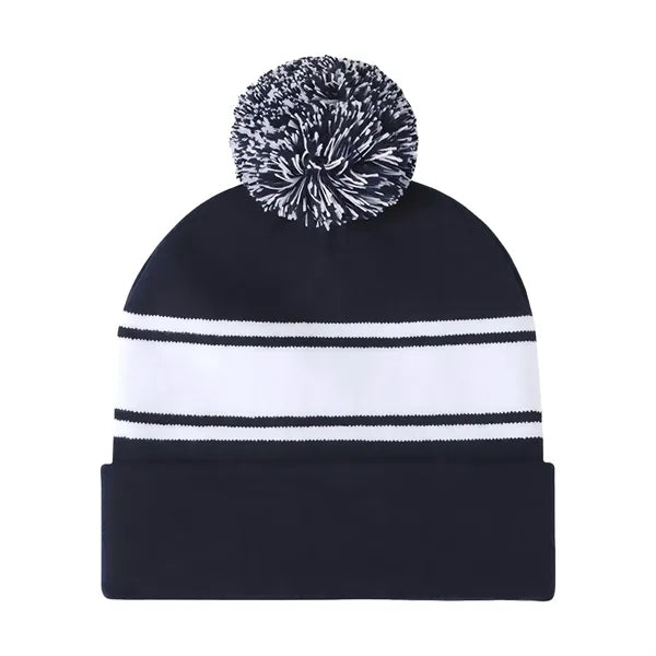 Pom Knit Beanie with Cuff