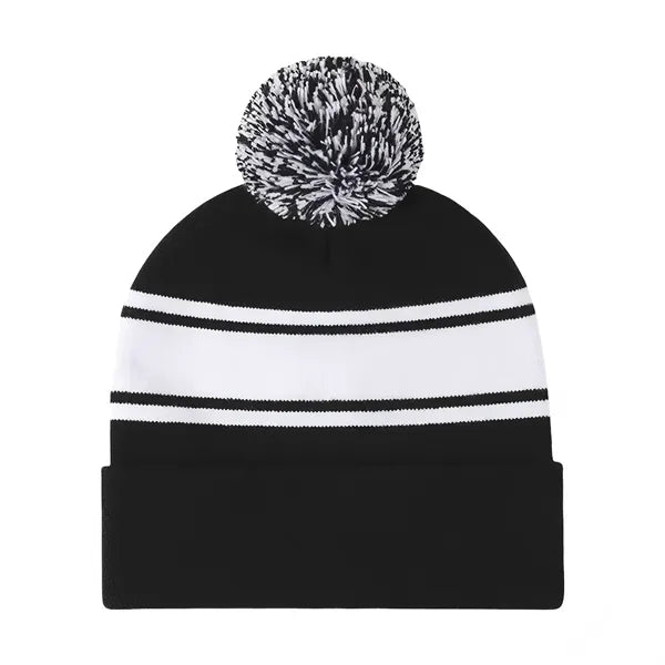 Pom Knit Beanie with Cuff