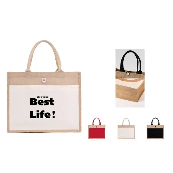 Grocey Jute Tote Bag with Front Pocket