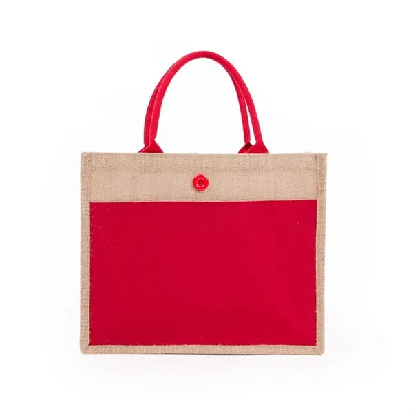 Grocey Jute Tote Bag with Front Pocket